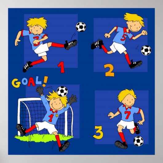 Poster Quatre garçons jouant au football (Devant)
