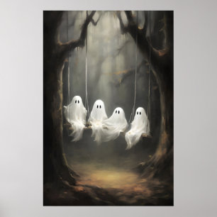 Poster Quatre gentils fantômes sur une balançoire dans un