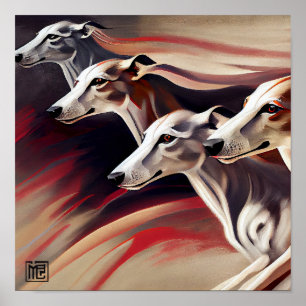 Poster Quatre Greyhounds en course