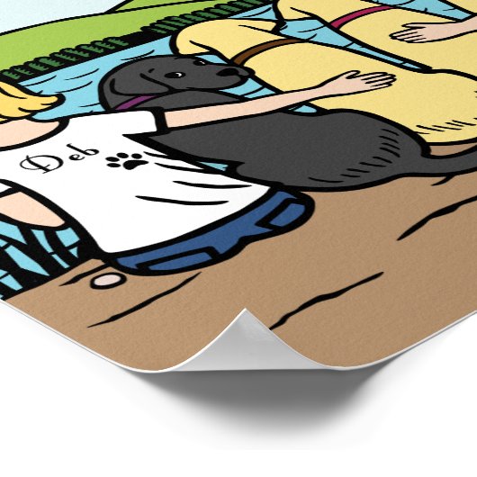 Poster Quatre Labradors et Parents Vue lac (Coin)