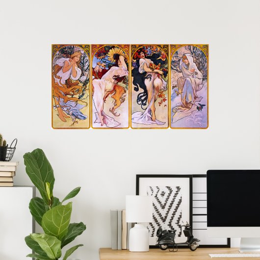 Poster Quatre saisons Alfons Mucha (Bureau à domicile)