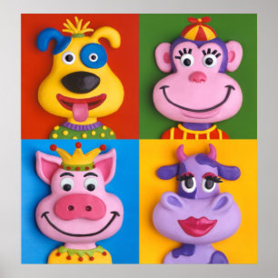Poster Quatre visages d'animaux pour la chambre de bébé