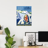 Poster Québec, Canada, fille de ski à Laurentian Mountain (Bureau à domicile)
