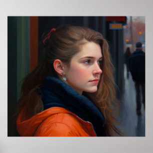 Poster Québécois Québec Portrait femme peinture à l'huile