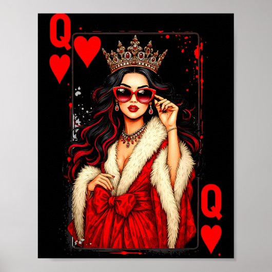 Poster Queen Of Heart Playing Card Love Valentine Outfit  (Devant)