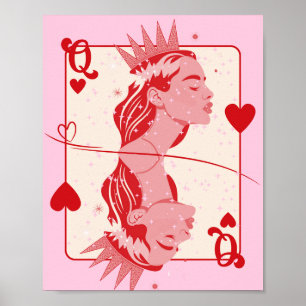 Poster Queen of Hearts Red and Pink Preppy Art