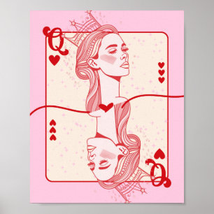 Poster Queen of Hearts Red and Pink Preppy Art