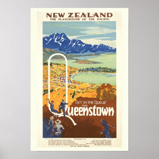 Poster Queenstown, Vintage voyage néo-zélandais (Devant)