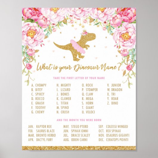 Poster Quel est votre nom Dinosaur Anniversaire Jeu de fê (Devant)