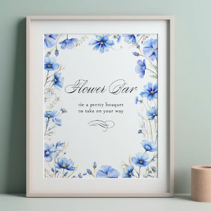 Poster Quelque chose Blue Floral Frame Calligraphy Flower