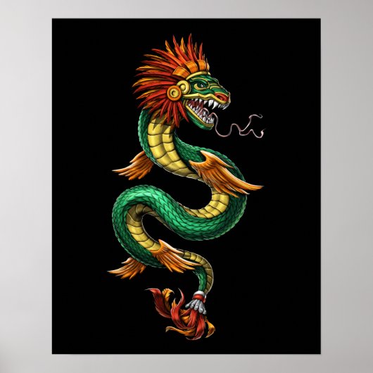 Poster Quetzalcoatl Aztec Serpent à plumes Dieu (Devant)