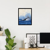 Poster Queue de baleine bleue et crème et toile d'art mar (Bureau à domicile)