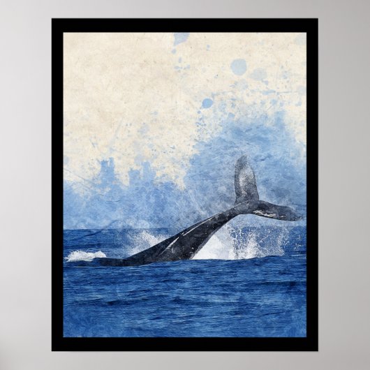 Poster Queue de baleine bleue et crème et toile d'art mar (Devant)