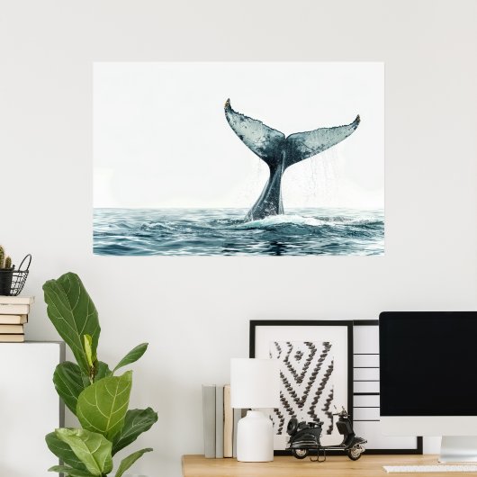 Poster Queue de baleine sortant de l'océan (Bureau à domicile)