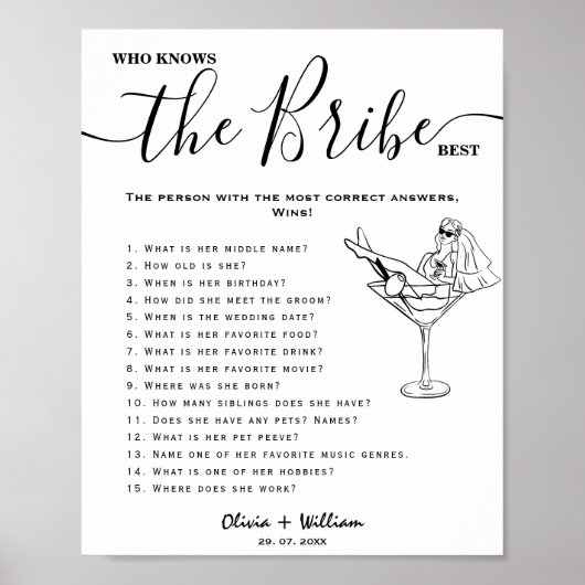 Poster Qui Connaît La Mariée Meilleur Jeu De Mariage Élég (Devant)