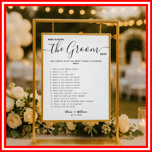 Poster Qui Connaît Le Groom Meilleur Jeu De Mariage Éléga