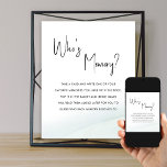Poster Qui est la Fête des mariées de mémoire Jeu Lavage<br><div class="desc">Qui est la marque de jeu de douche de la mémoire avec texte modifiable, de sorte que vous pouvez personnaliser avec le nom de la mariée ou de l'hôtesse. "Who's Memory" se démarque par une calligraphie à lettres avec une élégance décontractée. Design minimaliste chic avec typographie noir et blanc sur...</div>