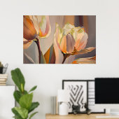 Poster Quiet Bloom – Abstract Tulips In Soft Gold (Bureau à domicile)