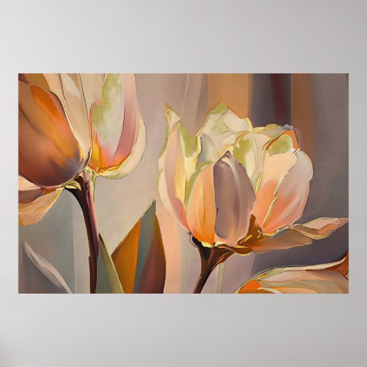 Poster Quiet Bloom – Abstract Tulips In Soft Gold (Devant)