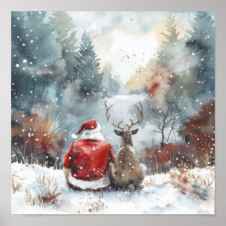 Poster Quiet Christmas Night – Santa and Reindeer Winter