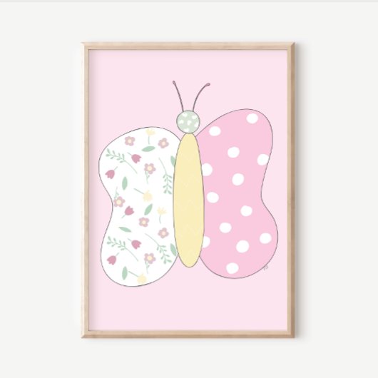Poster Quilt Art Print Set: Butterfly Pink Gallery Wall