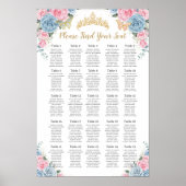 Poster Quinceañera Baby Blue Rose Floral Seating Chart (Devant)