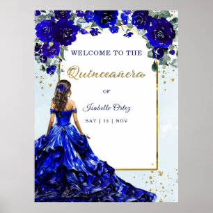 Poster Quinceañera Bienvenue Royal Bleu et or