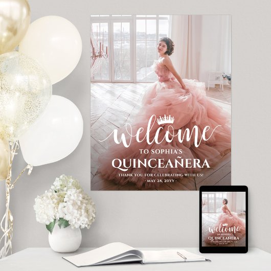 Poster Quinceañera Bienvenue Script & Photo 15e anniversa