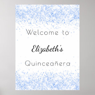 Poster Quinceanera bleu blanc parties scintillant bienven
