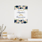 Poster Quinceanera bleu rose Floral Couronne or (Cuisine)