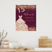 Poster Quinceanera bordeaux rose parties scintillant d'or (Cuisine)