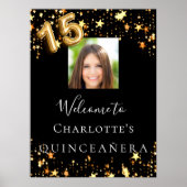 Poster Quinceanera étoiles d'or noir (Devant)