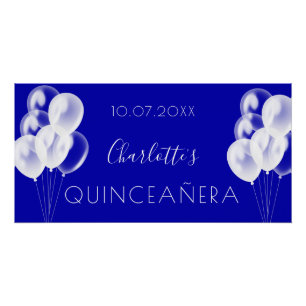 Poster Quinceanera fête des ballons blancs bleus royaux