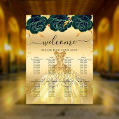 Poster Quinceanera fleurs de robe d'or vert