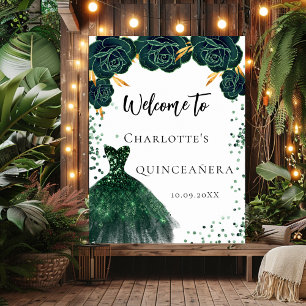 Poster Quinceanera fleurs de robe verte bienvenue
