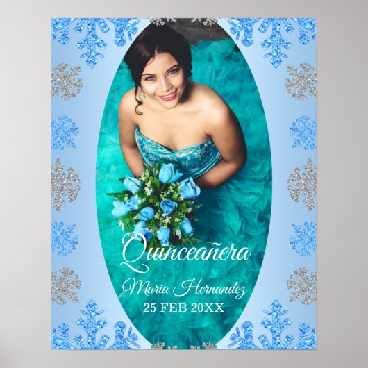 Poster Quinceañera Ice Blue Silver Winter Snowflake (Devant)