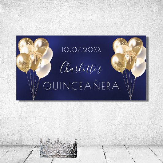 Poster Quinceanera marine bleu ballon d'or