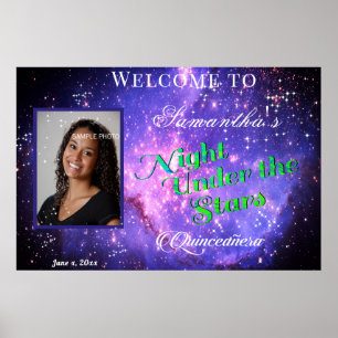 Poster Quinceanera Néon Sous les Étoiles Galaxie Quince