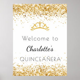 Poster Quinceanera or blanc parties scintillant poussière