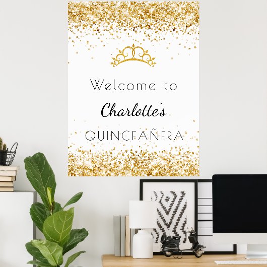 Poster Quinceanera or blanc parties scintillant poussière (Bureau à domicile)