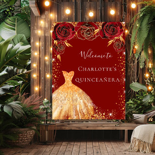 Poster Quinceanera or rouge parties scintillant robe flor