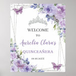 Poster Quinceañera Purple Lilac Floral Papillons Argent<br><div class="desc">Personnalisez ce joli signe de bienvenue de quinceañera avec sa propre formulation facilement et rapidement,  appuyez simplement sur le bouton customiser pour réorganiser et formater le style et le placement du texte. Objets correspondants disponibles en magasin ! c) Le Happy Cat Studio</div>