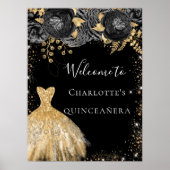 Poster Quinceanera robe noire or accueil fleuri (Devant)