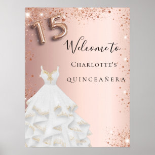 Poster Quinceanera rose or parties scintillant robe blanc