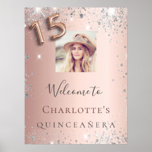 Poster Quinceanera rose or photo argent parties scintilla