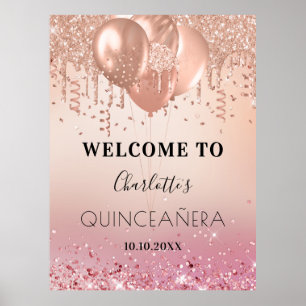 Poster Quinceanera rose rose rose or rose parties scintil