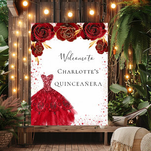 Poster Quinceanera rouge blanc parties scintillant robe à