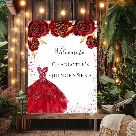Poster Quinceanera rouge blanc parties scintillant robe à