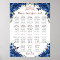 Quinceañera Royal Blue Floral Rose Gold Siège