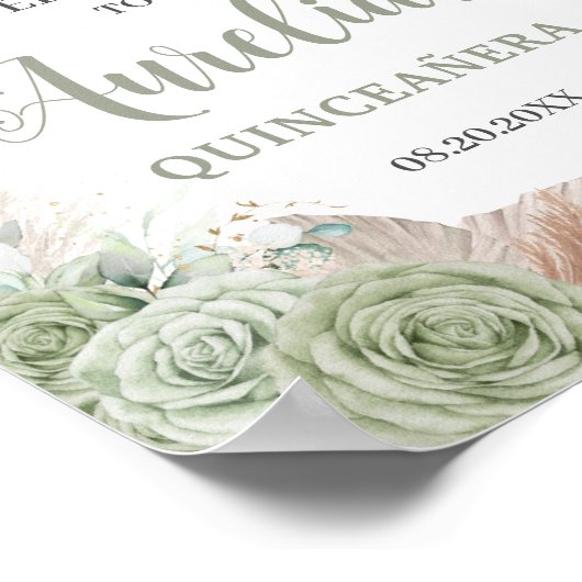Poster Quinceañera Sage Green Floral Pampas Grasse Bienve (Coin)